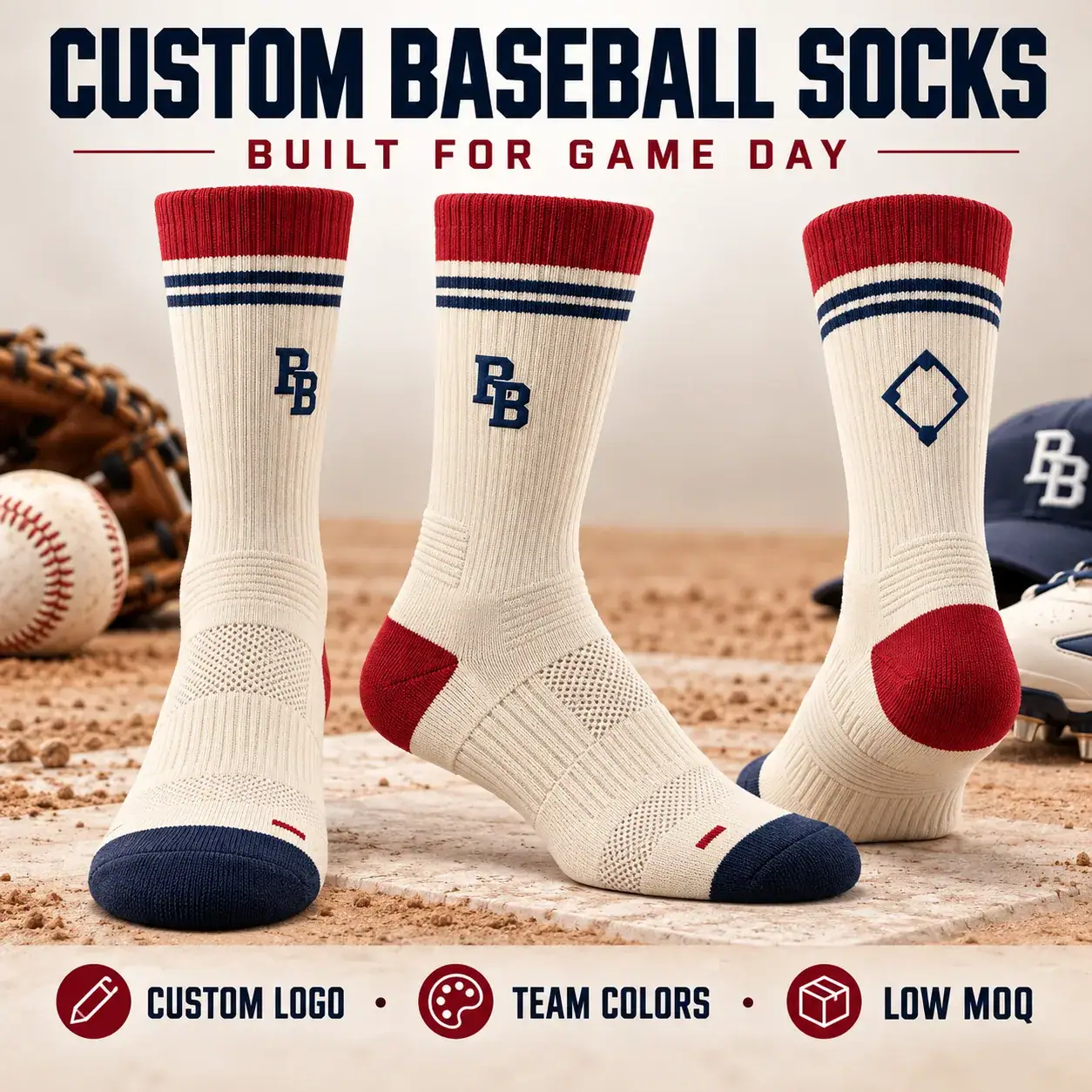 AI-generated custom baseball socks design reference; not an actual product photograph