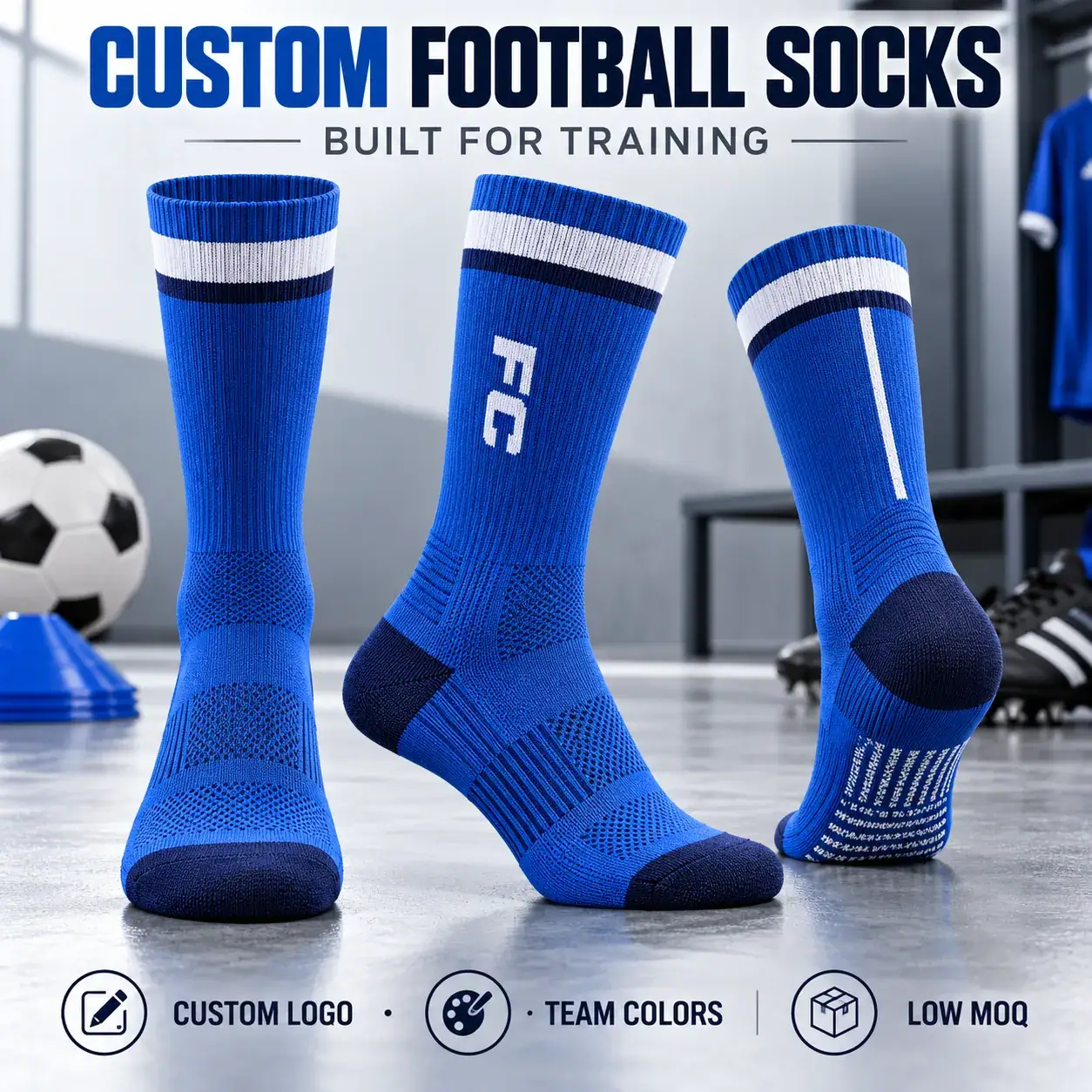 AI-generated custom football socks design reference; not an actual product photograph