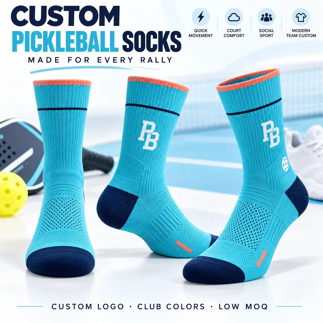 AI-generated custom pickleball socks design reference; not an actual product photograph