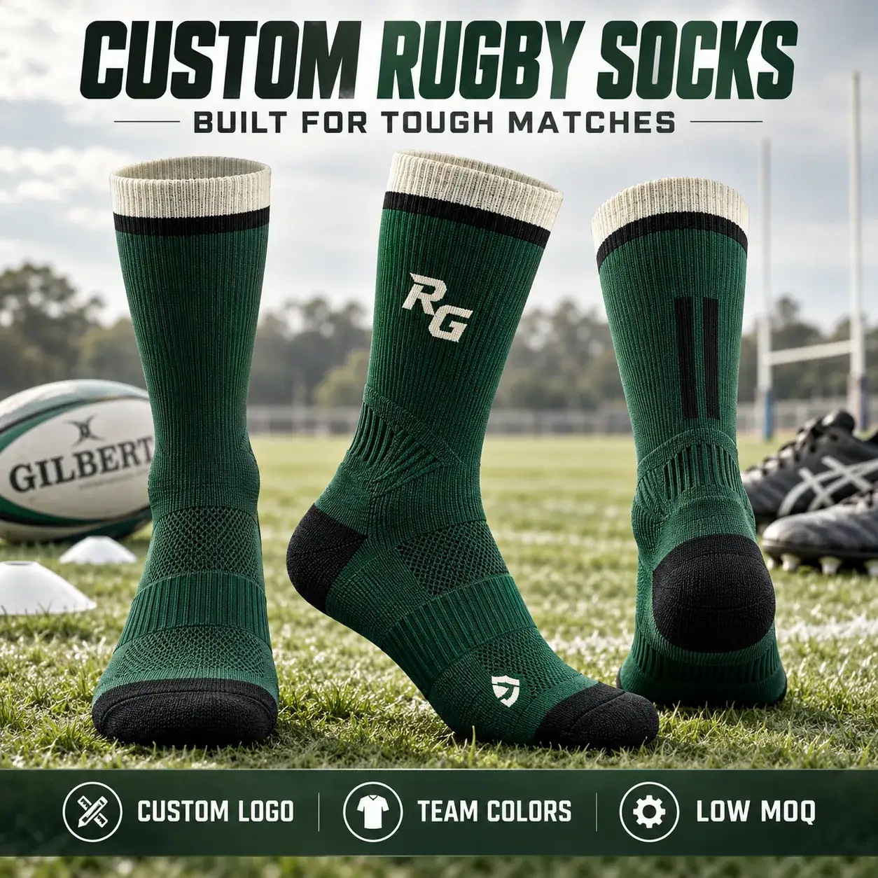 AI-generated custom rugby socks design reference; not an actual product photograph
