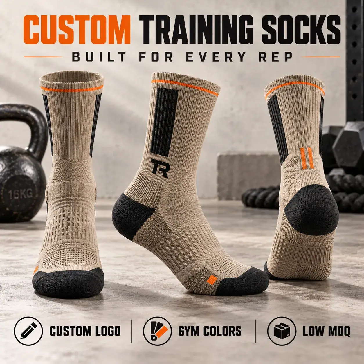 AI-generated custom training socks design reference; not an actual product photograph