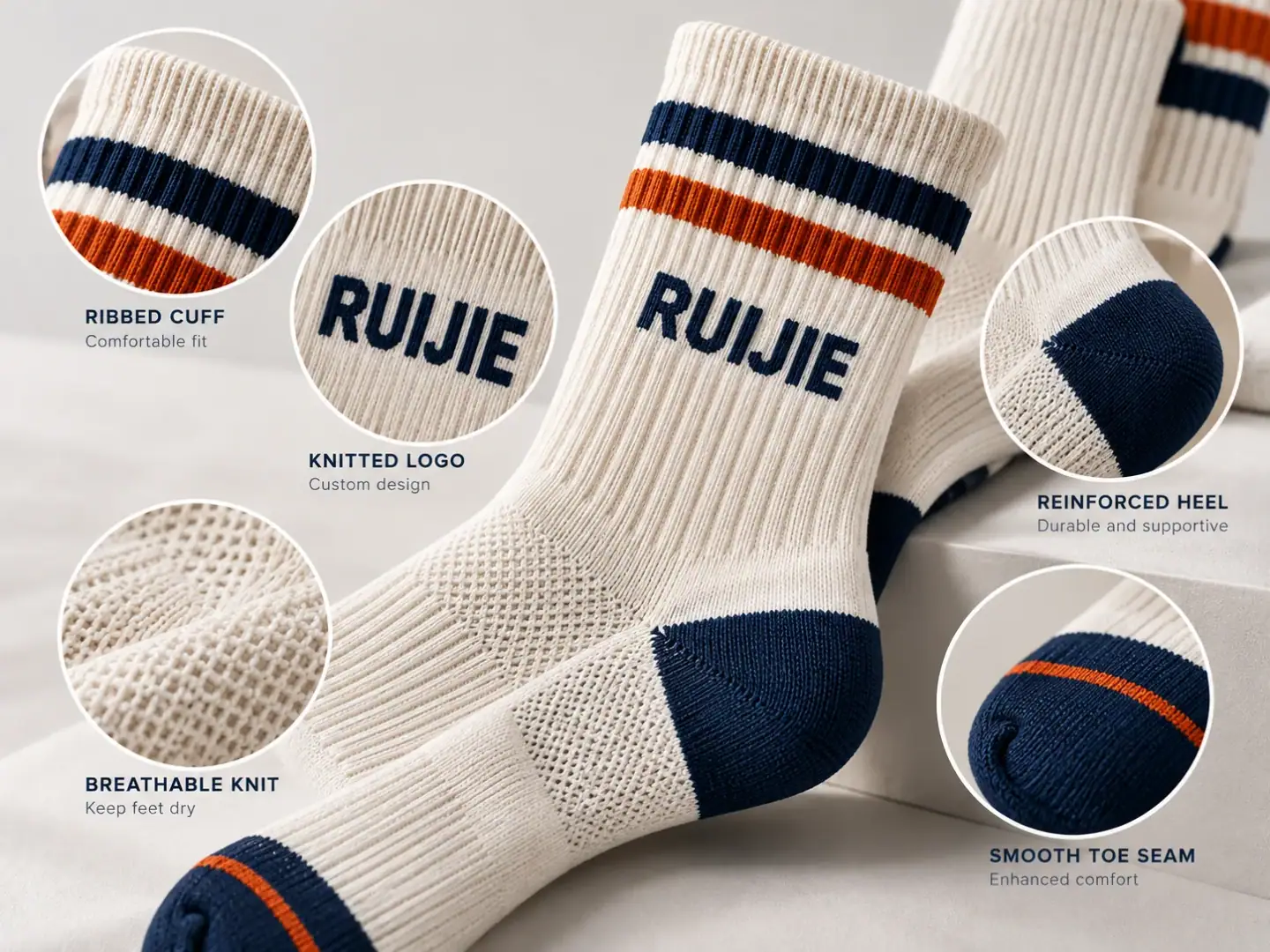 AI-generated illustration of a knitted logo, cuff, heel, toe and knit texture