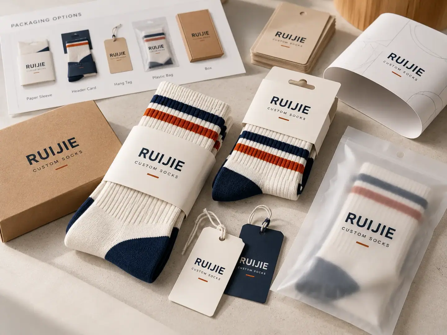 AI-generated packaging concepts showing sleeves, header cards, hang tags, bags and boxes